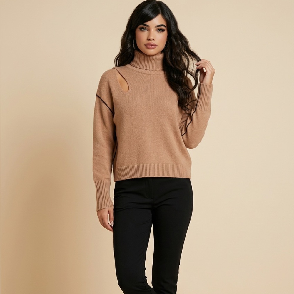 Pinko Tan Turtleneck cut out cashmere Sweater size S